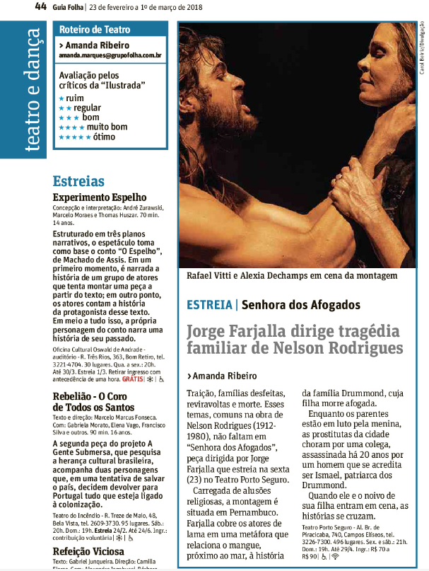 Guia Folha de São Paulo – Jorge Farjalla dirige tragédia familiar de Nelson Rodrigues